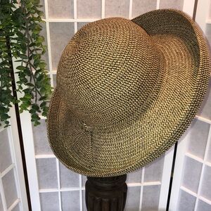 ETMAR New York Sun Hat w/ Wide Turned Up Brim & 5” Crown in Tan & Black